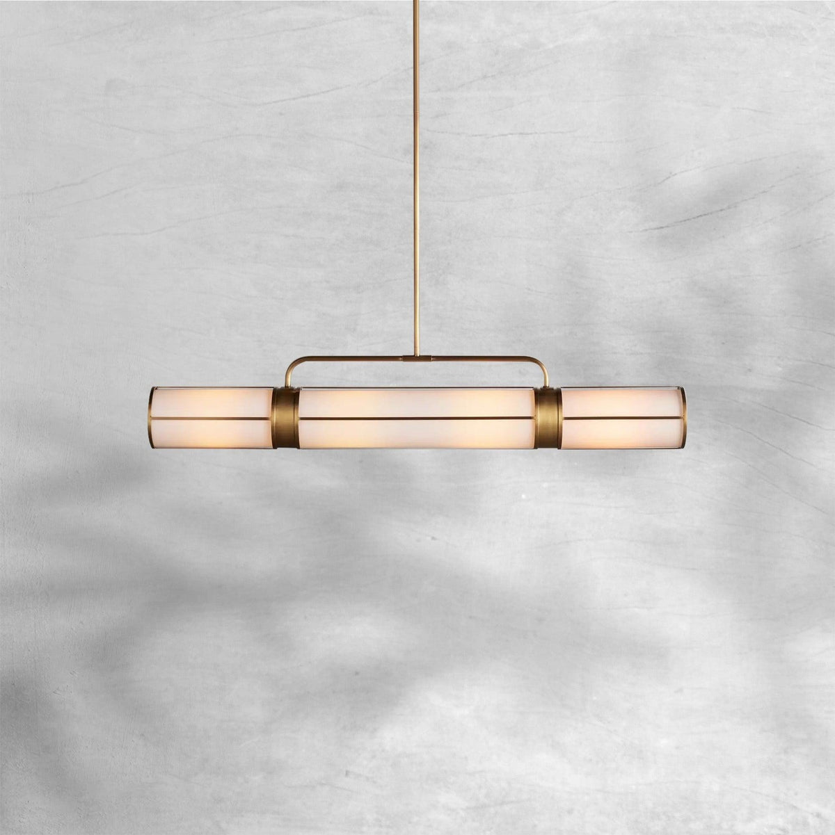 Linear Milk Acrylic Tube and Brass Chandelier