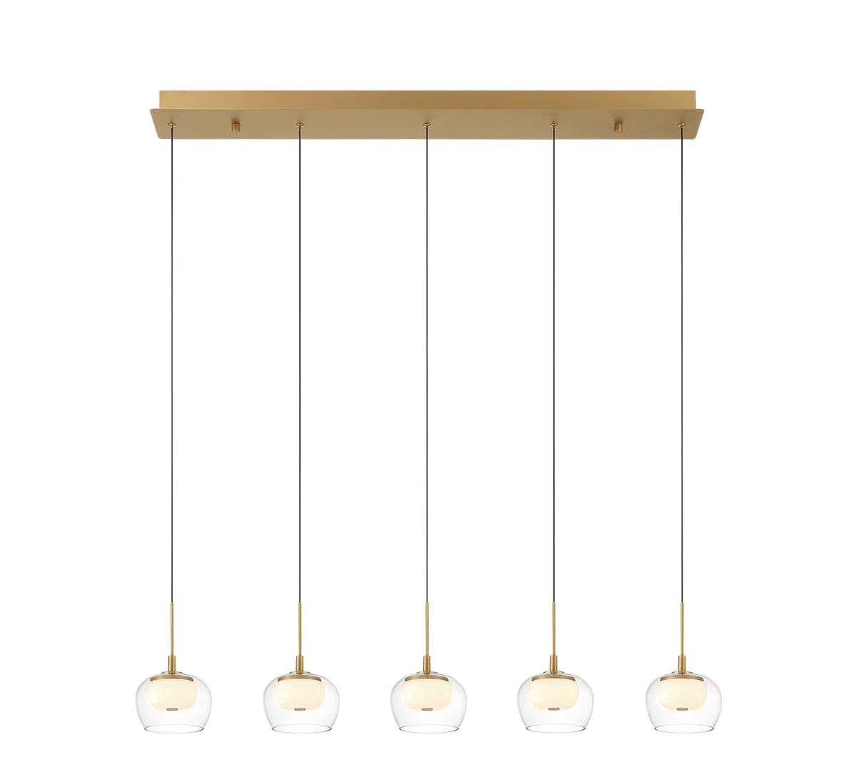 Linear Opal and Clear Glass Brass Chandelier