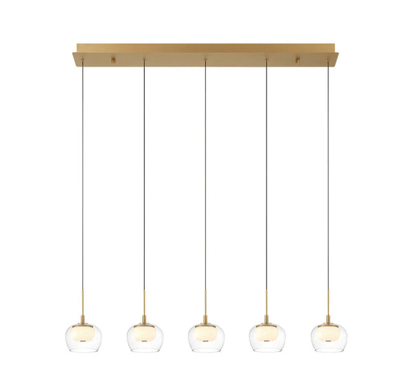 Linear Opal and Clear Glass Brass Chandelier
