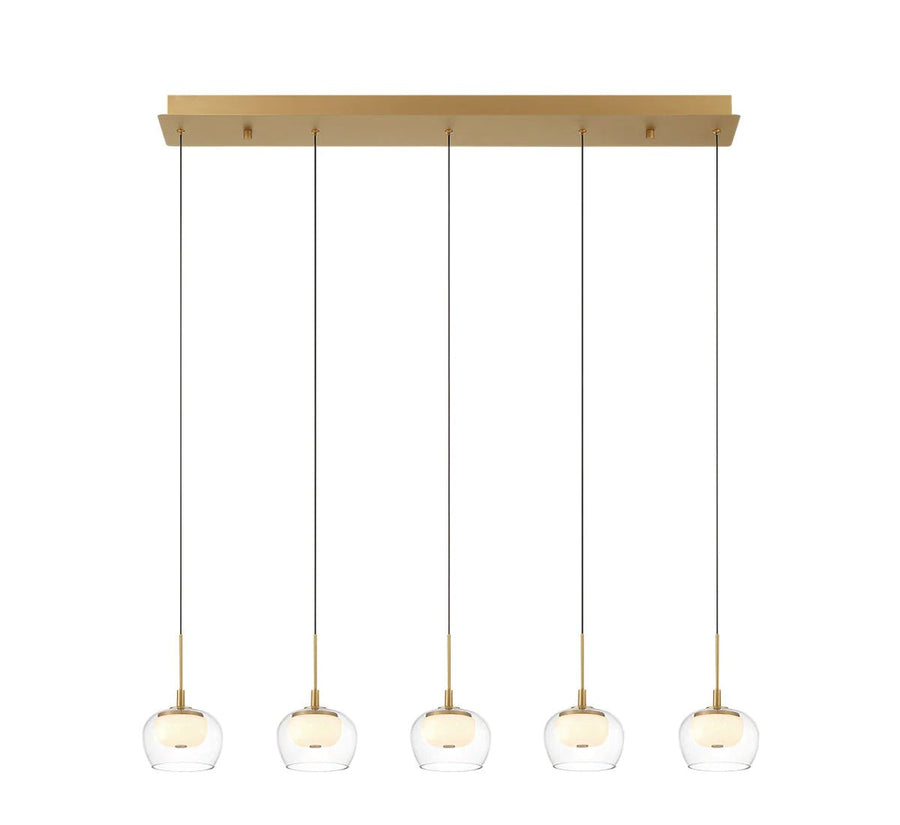Linear Opal and Clear Glass Brass Chandelier