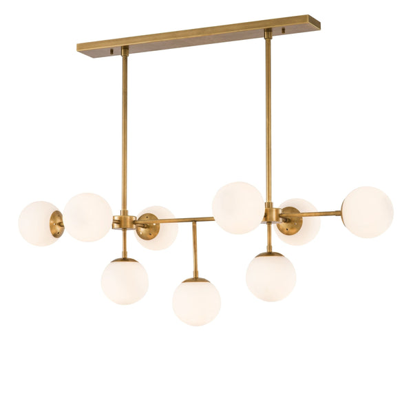 Linear Opal Glass Globe and Antique Brass Chandelier