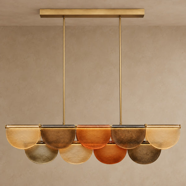 Linear Orange Glass Petal Brass Chandelier