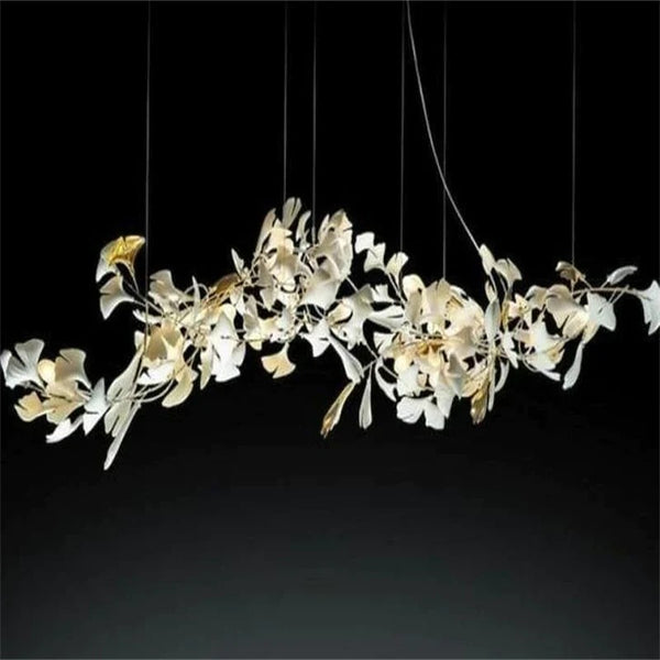 Linear Porcelain Ginkgo Leaf Branch Chandelier
