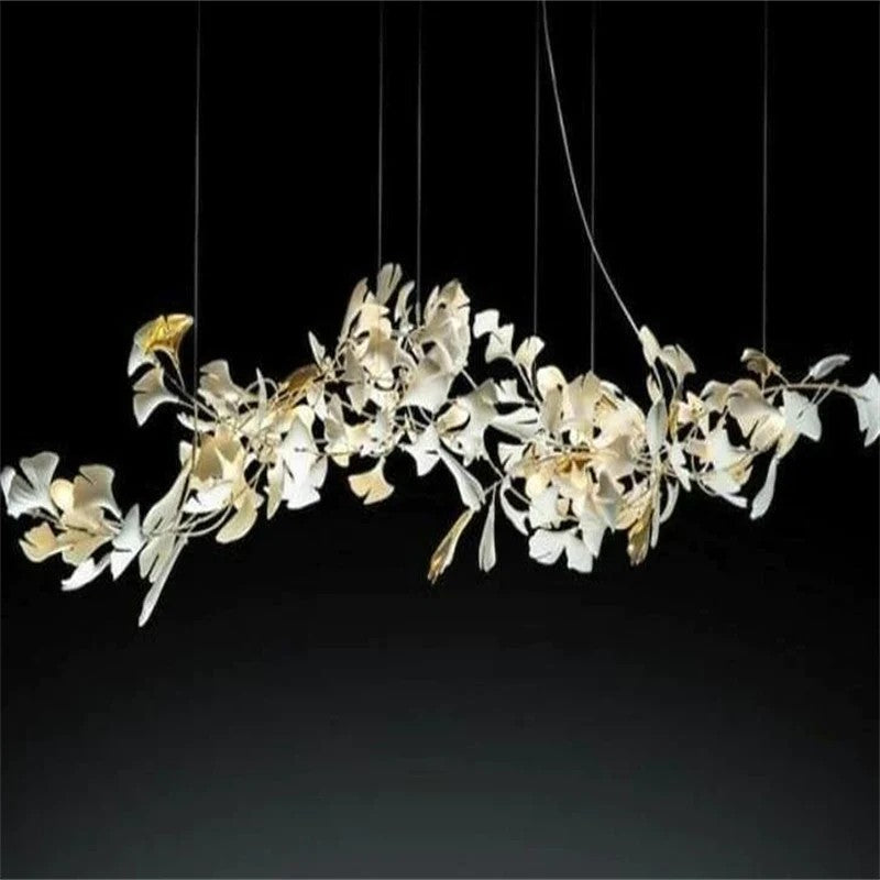 Linear Porcelain Ginkgo Leaf Branch Chandelier