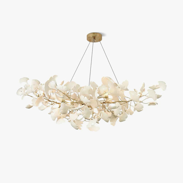 Linear Porcelain Ginkgo Leaf Gold Chandelier