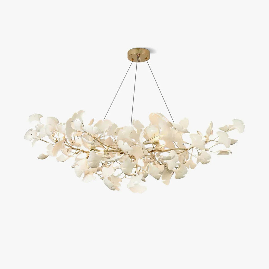 Linear Porcelain Ginkgo Leaf Gold Chandelier