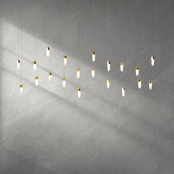 Linear Quartz Crystal Drop Satin Brass Chandelier