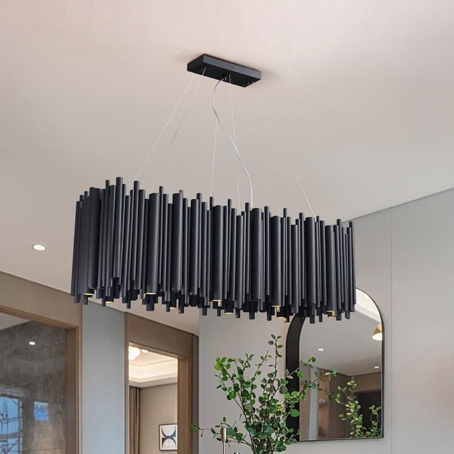Linear Rectangular Black Stainless Steel Chandelier