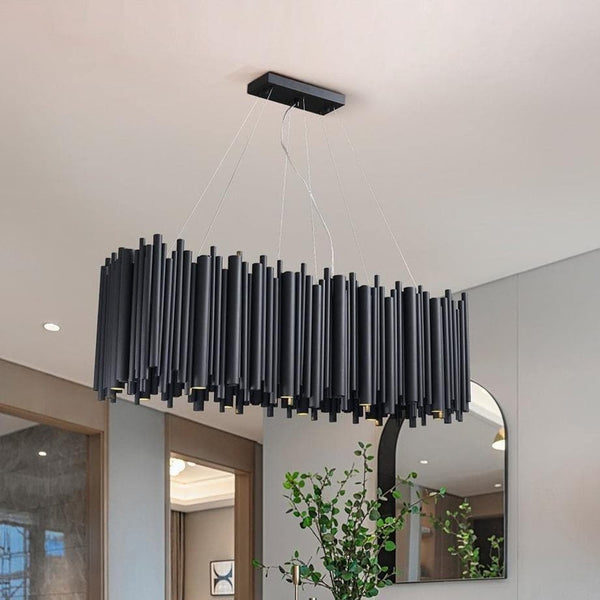 Linear Rectangular Black Stainless Steel Chandelier