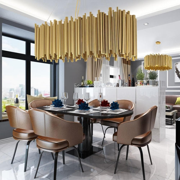 Linear Rectangular Gold Plated Steel Chandelier