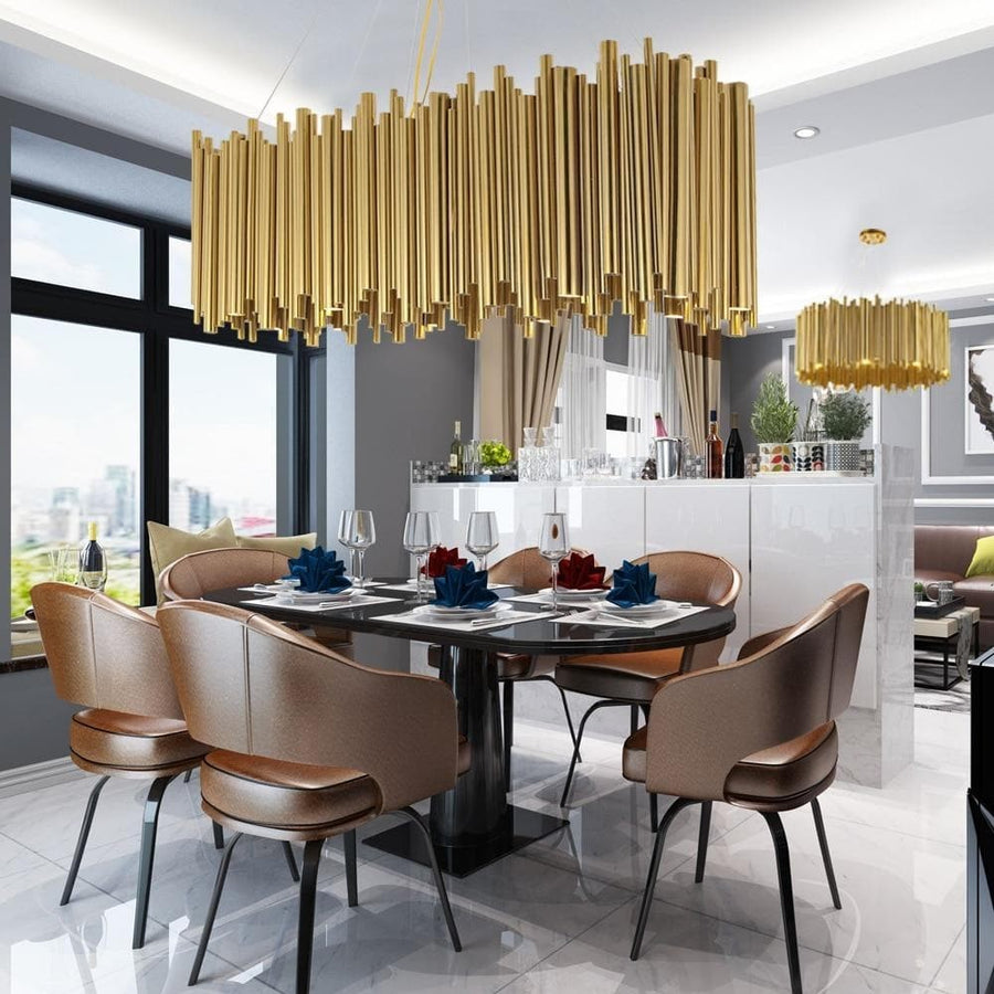 Linear Rectangular Gold Plated Steel Chandelier