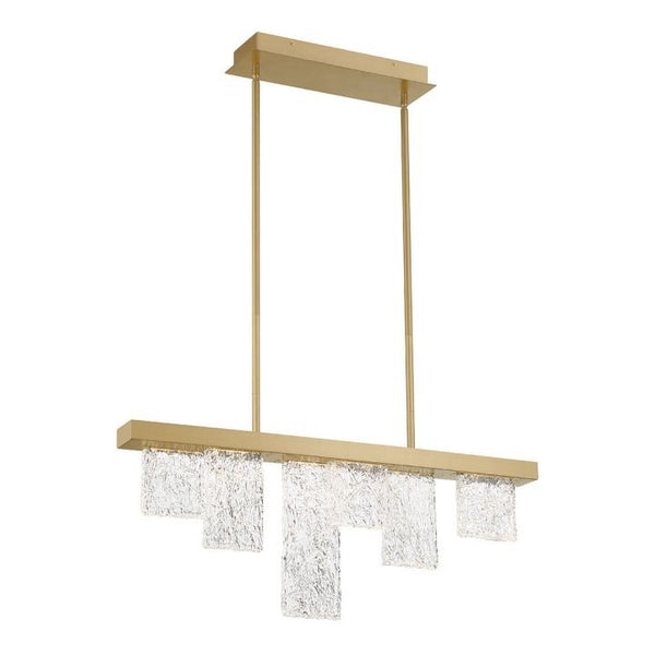 Linear Ribbed Glass and Metal Chandelier