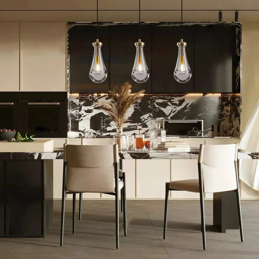Linear Rippled Blown Glass Drop Chandelier
