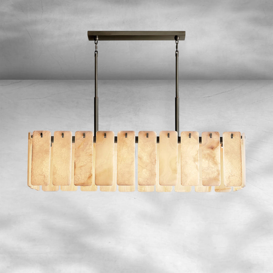 Linear Rippled Glass and Brass Steel Chandelier