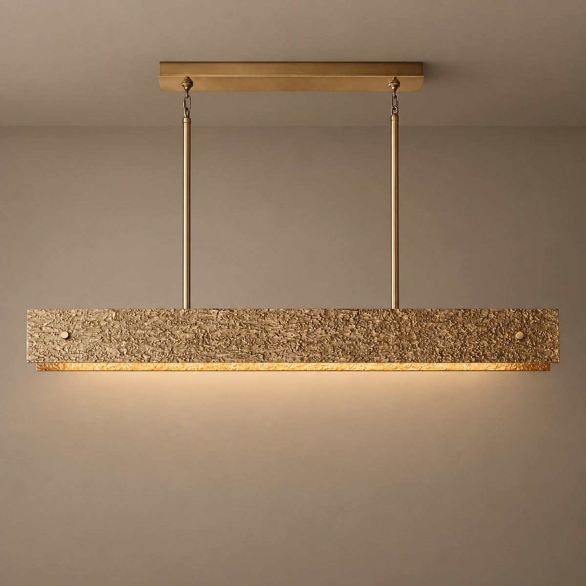 Linear Sand-Cast Copper Chandelier with Pitted Texture