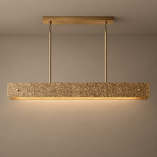 Linear Sand-Cast Copper Chandelier with Pitted Texture