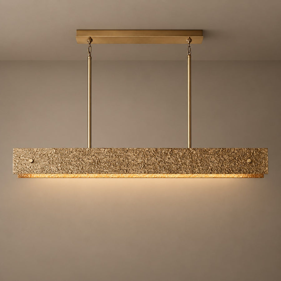 Linear Sand-Cast Copper Chandelier with Pitted Texture