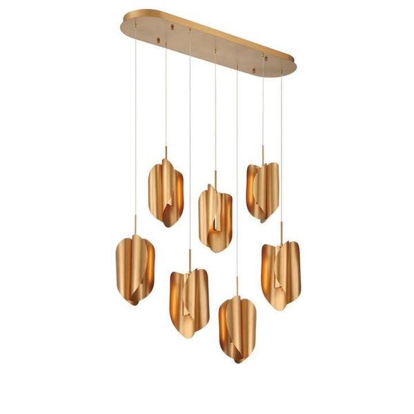 Linear Satin Gold Metal Petal Chandelier