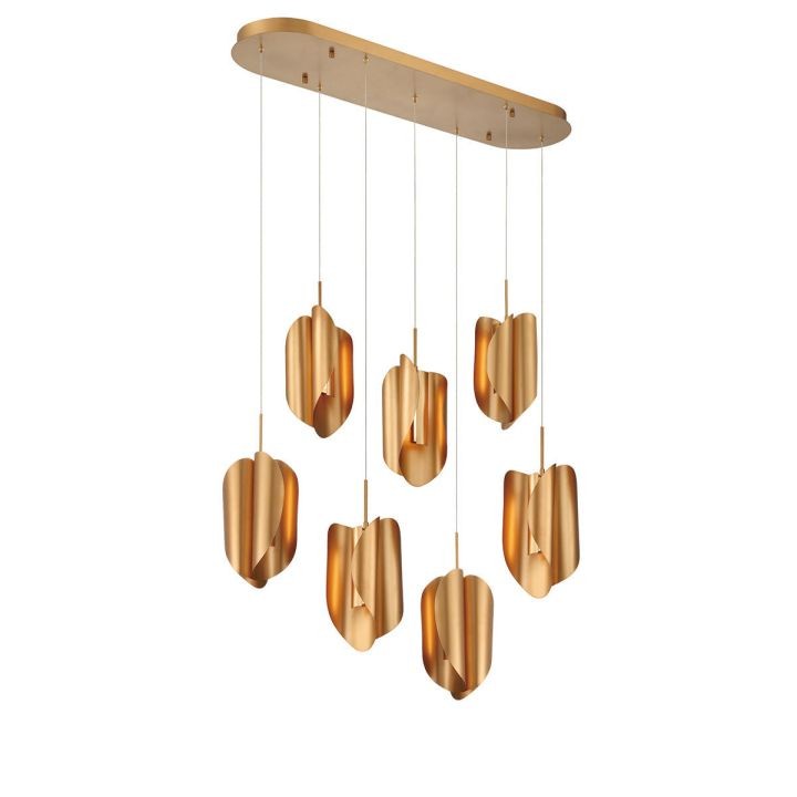 Linear Satin Gold Metal Petal Chandelier