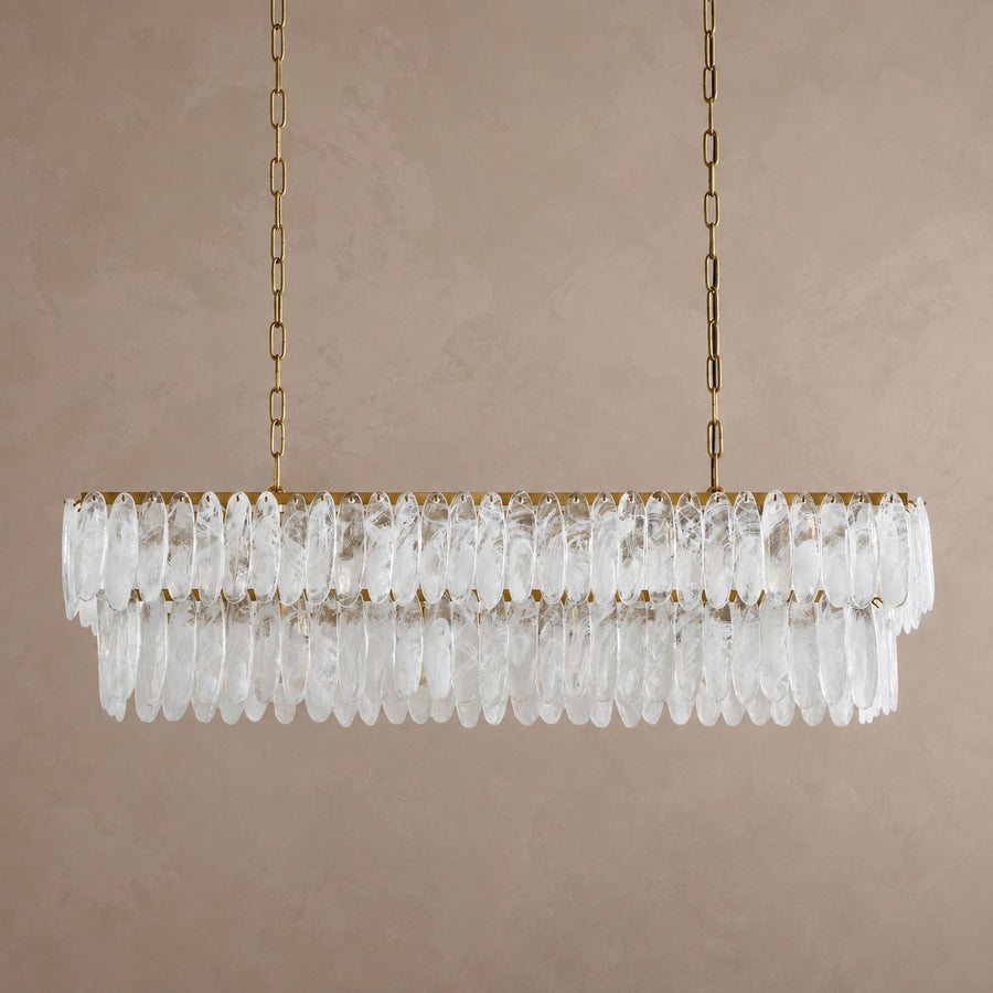 Linear Sculptural Glass and Brass Chandelier