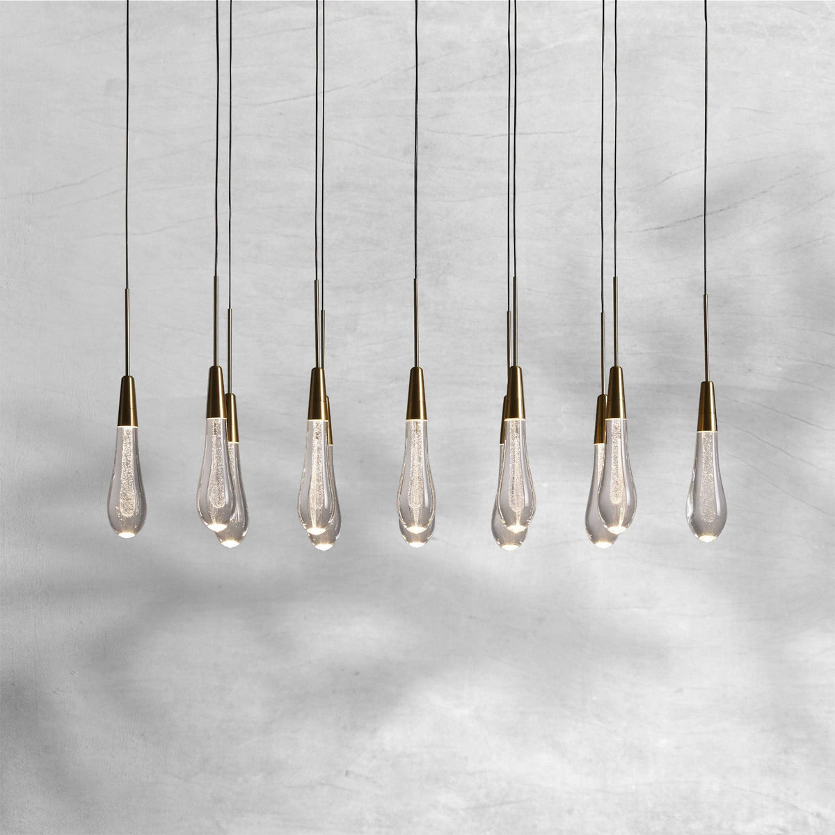 Linear Seeded Glass Drop Cluster Chandelier