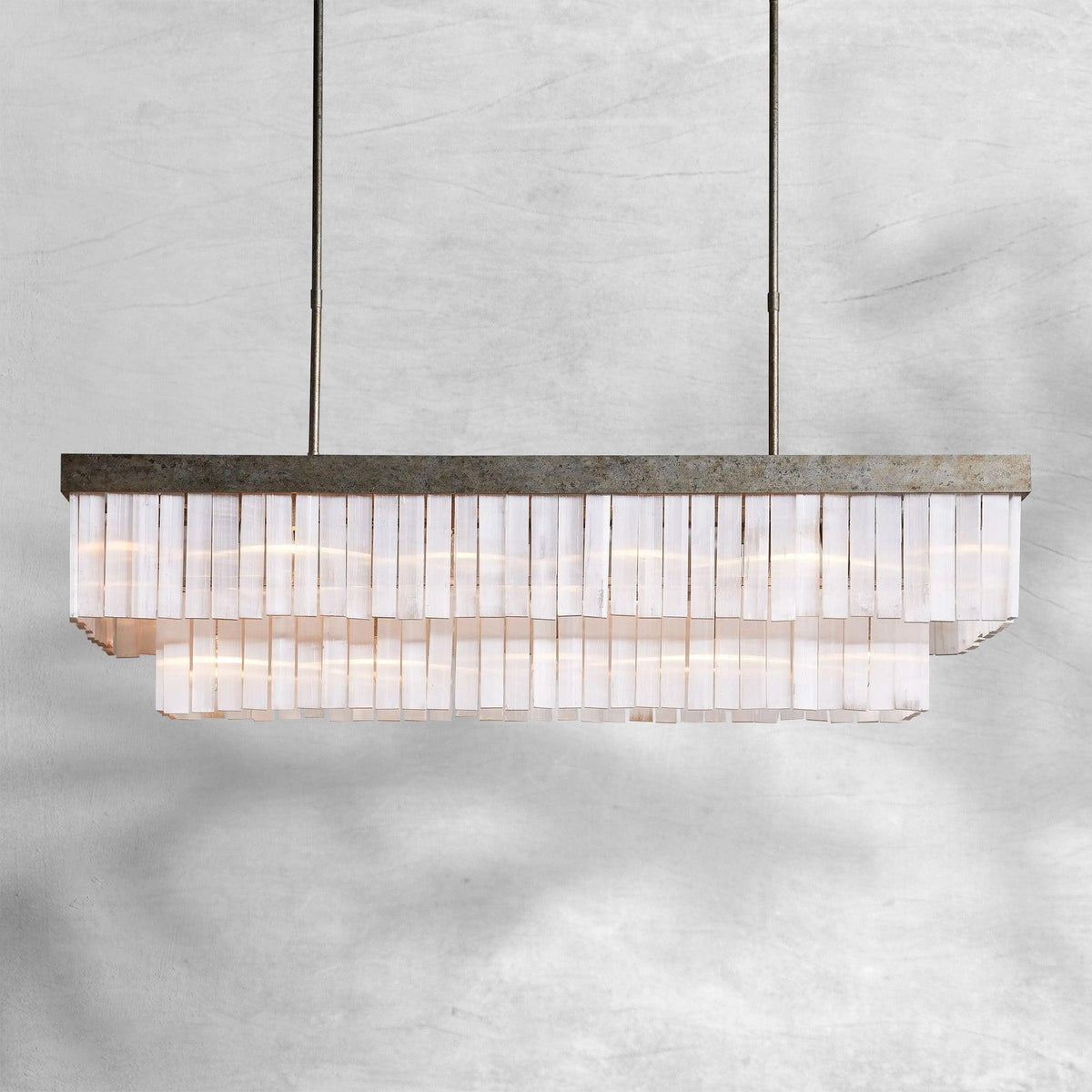 Linear Selenite Crystal Antique Silver Chandelier
