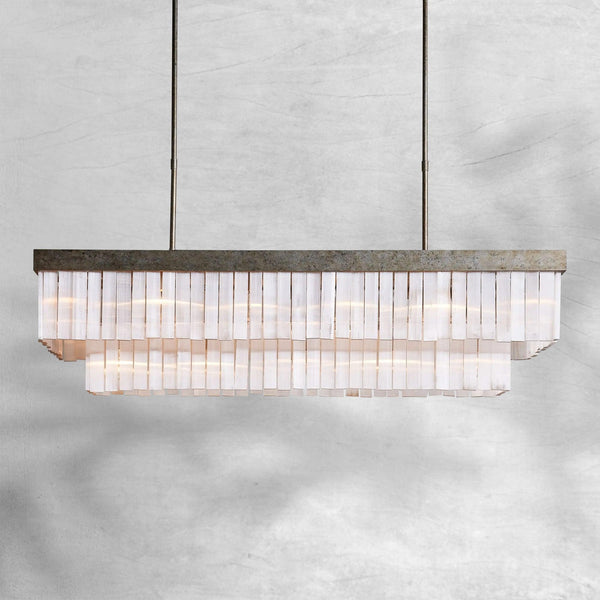Linear Selenite Crystal Antique Silver Chandelier