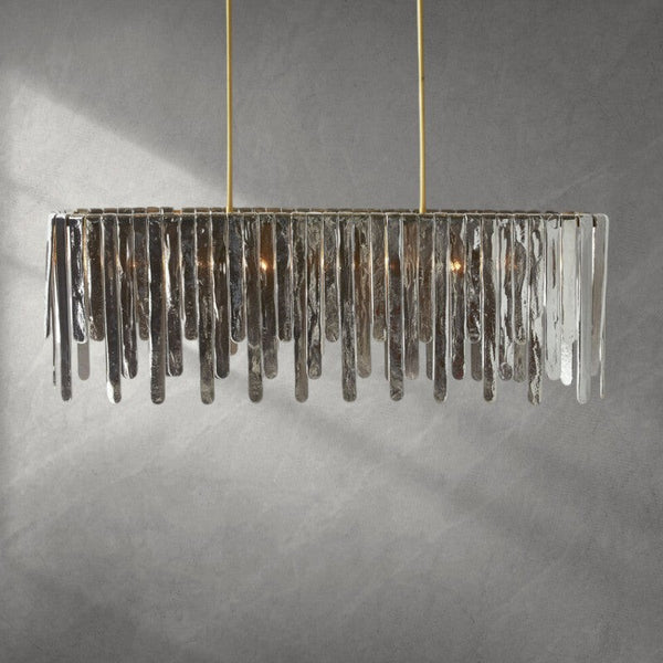 Linear Slump Glass and Antique Brass Chandelier