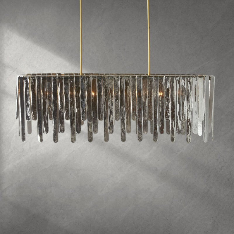 Linear Slump Glass and Antique Brass Chandelier