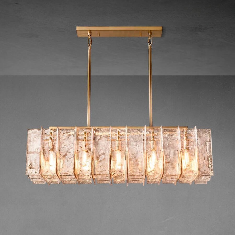 Linear Smoke Cast Glass and Brass Chandelier