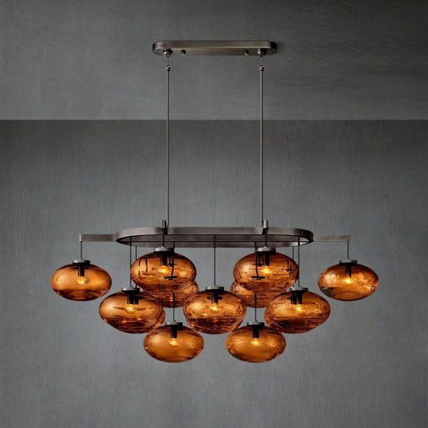 Linear Smoke Glass Oval Chandelier with Steel Frame