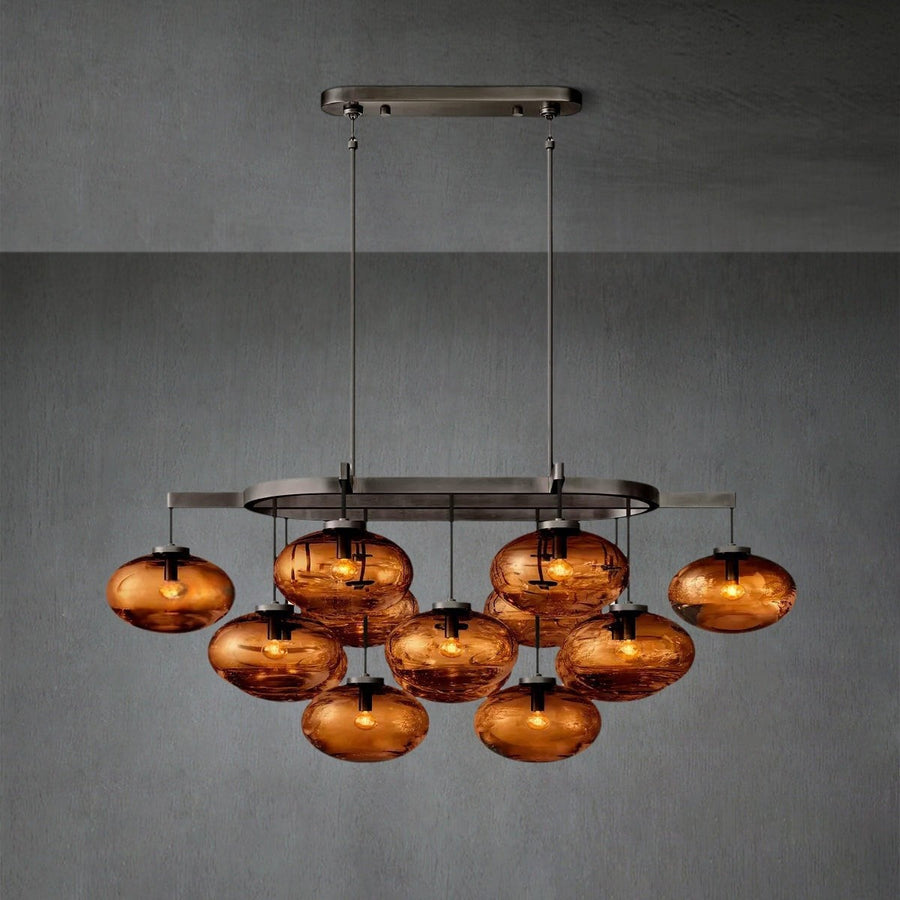 Linear Smoke Glass Oval Chandelier with Steel Frame