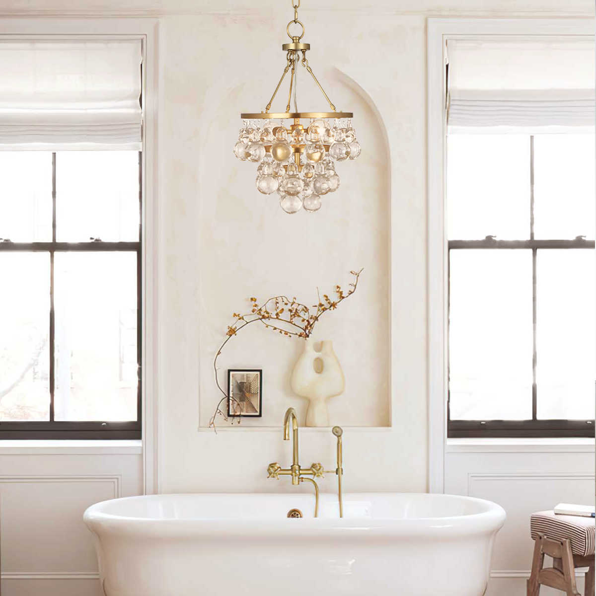 Linear Solid Brass and Crystal Pendant