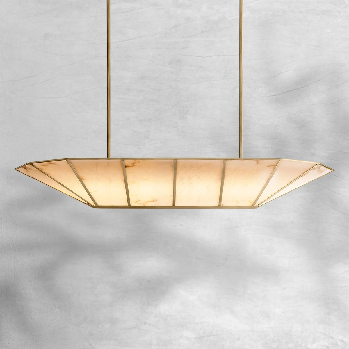 Linear Steel and Alabaster Panel Chandelier