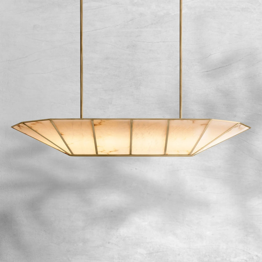 Linear Steel and Alabaster Panel Chandelier