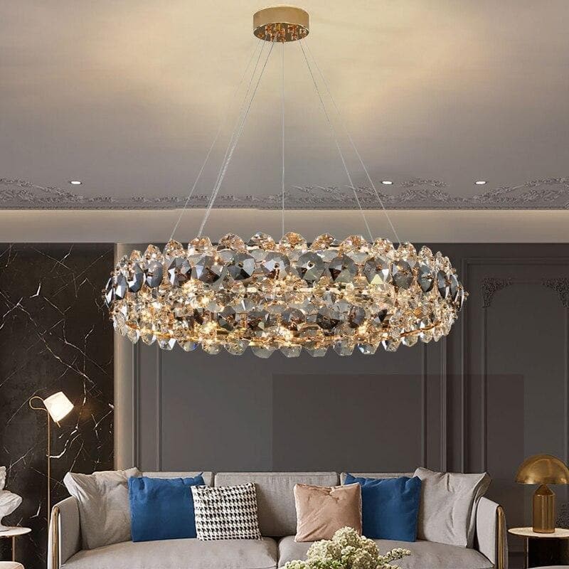 Linear Steel and Copper Crystal Bead Chandelier