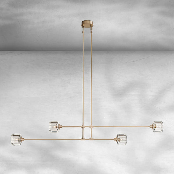 Linear Steel and Faceted Cast Crystal Chandelier