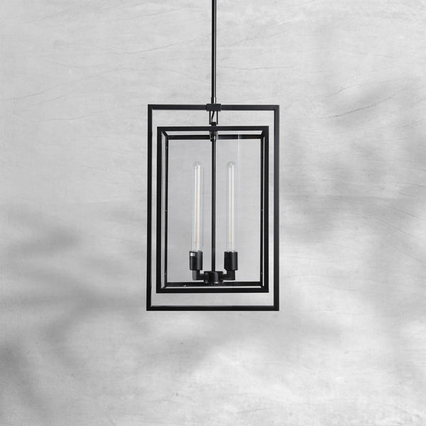 Linear Steel and Glass Panel Lantern Pendant