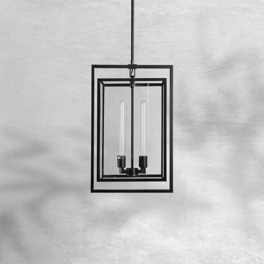 Linear Steel and Glass Panel Lantern Pendant