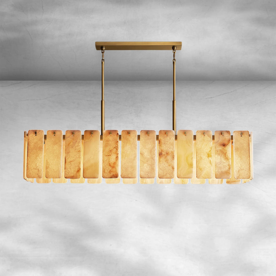 Linear Steel and Rippled Cast Glass Panel Chandelier
