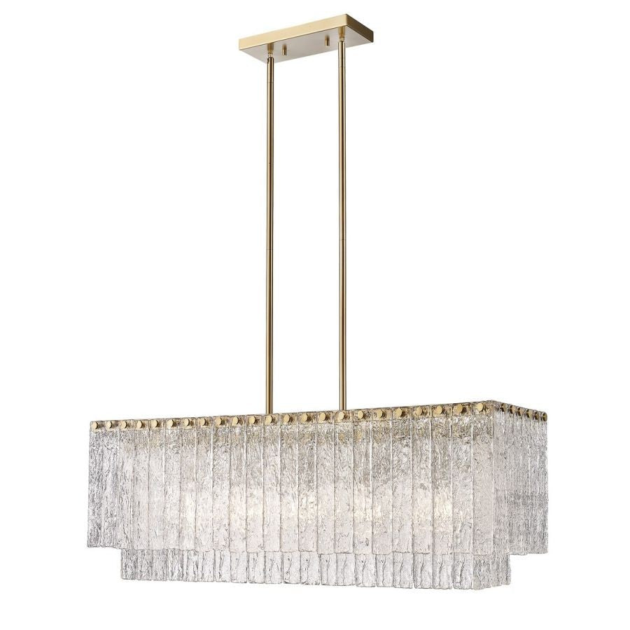 Linear Steel and Rippled Glass Panel Chandelier