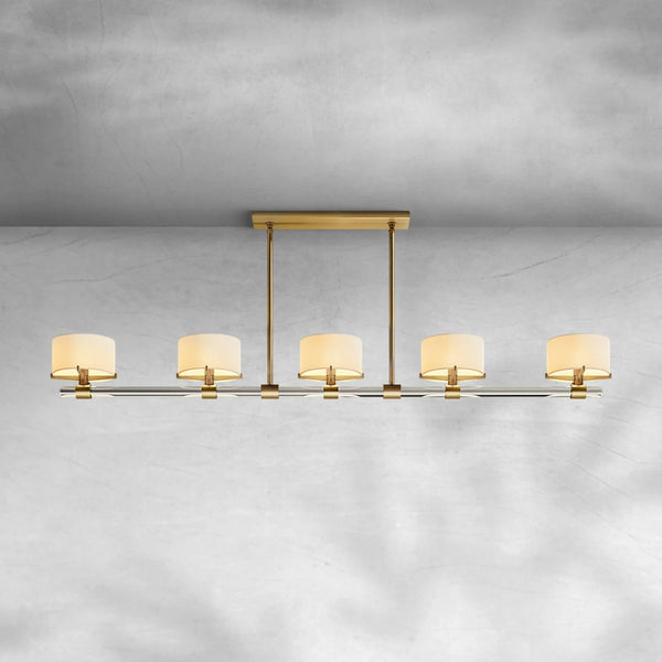 Linear Steel Bar and Crystal Glass Chandelier