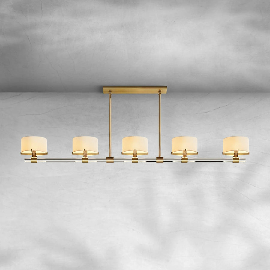 Linear Steel Bar and Crystal Glass Chandelier