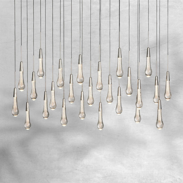 Linear Steel Canopy Seeded Glass Cluster Chandelier