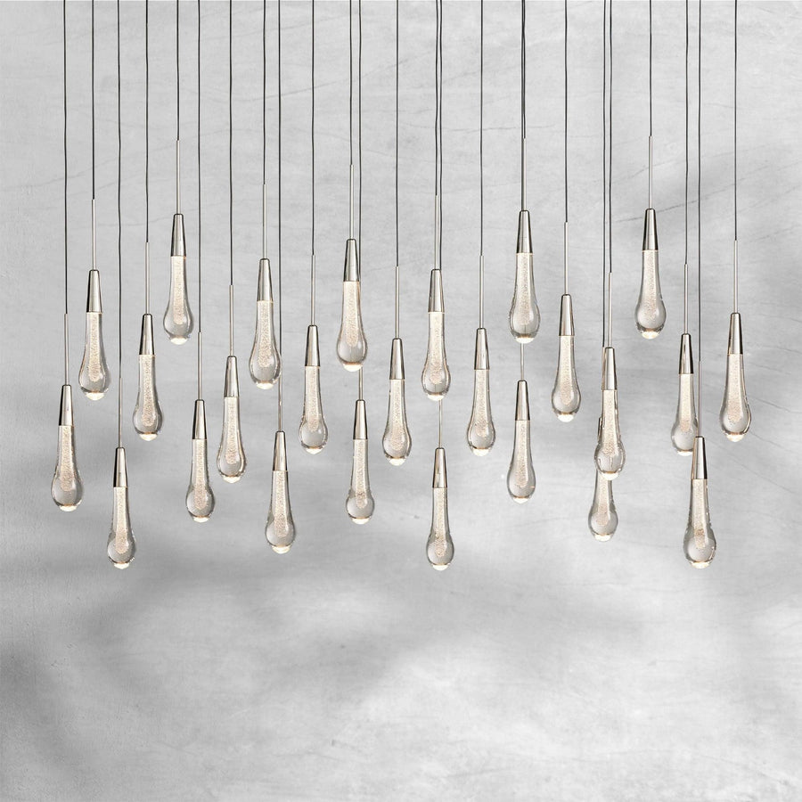 Linear Steel Canopy Seeded Glass Cluster Chandelier