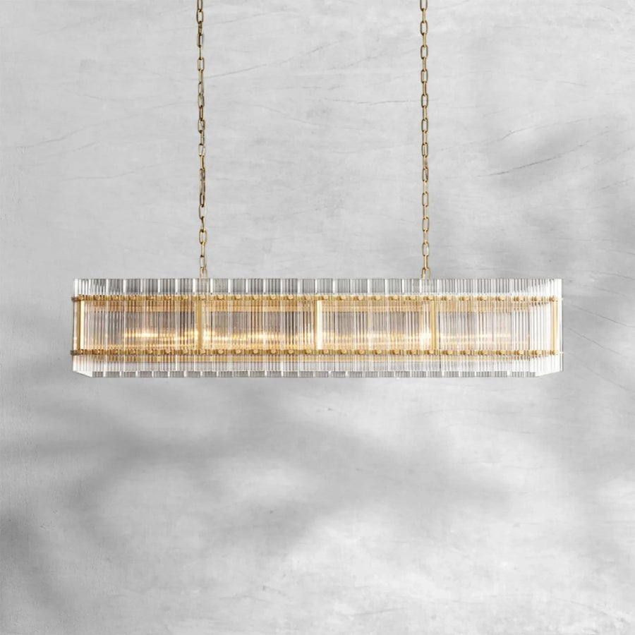 Linear Steel Frame Glass Panel Chandelier