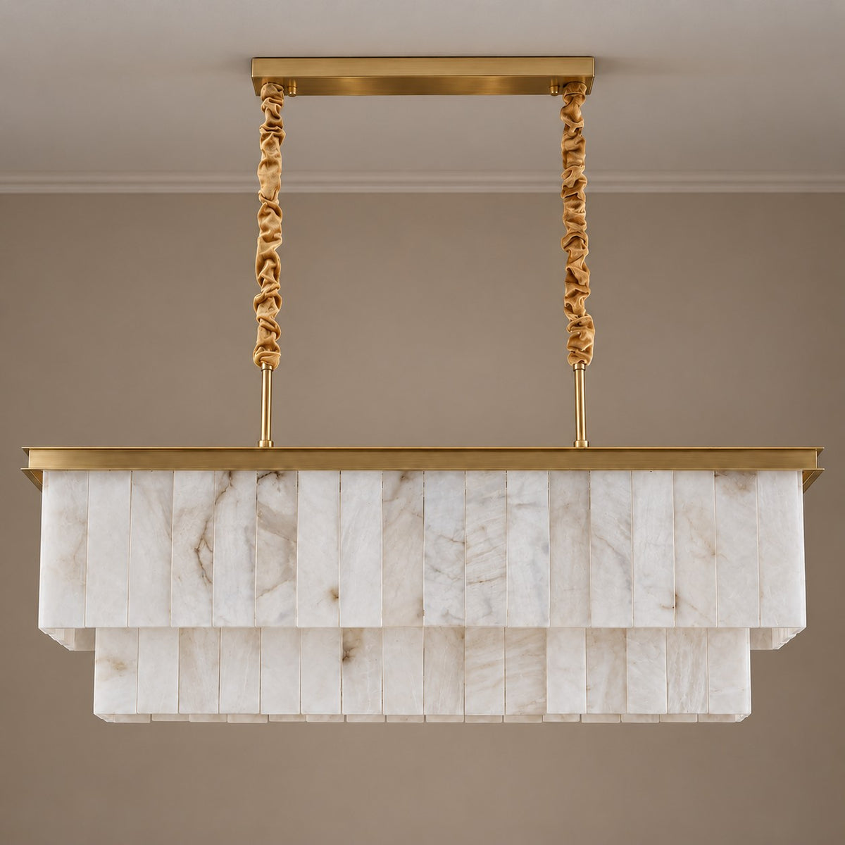 Linear Tiered Alabaster and Brass Pendant