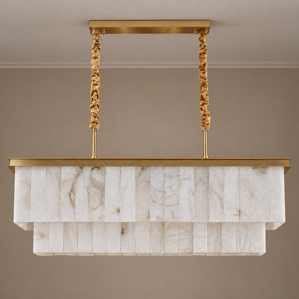 Linear Tiered Alabaster and Brass Pendant
