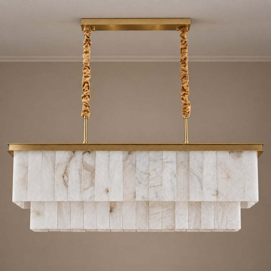 Linear Tiered Alabaster and Brass Pendant