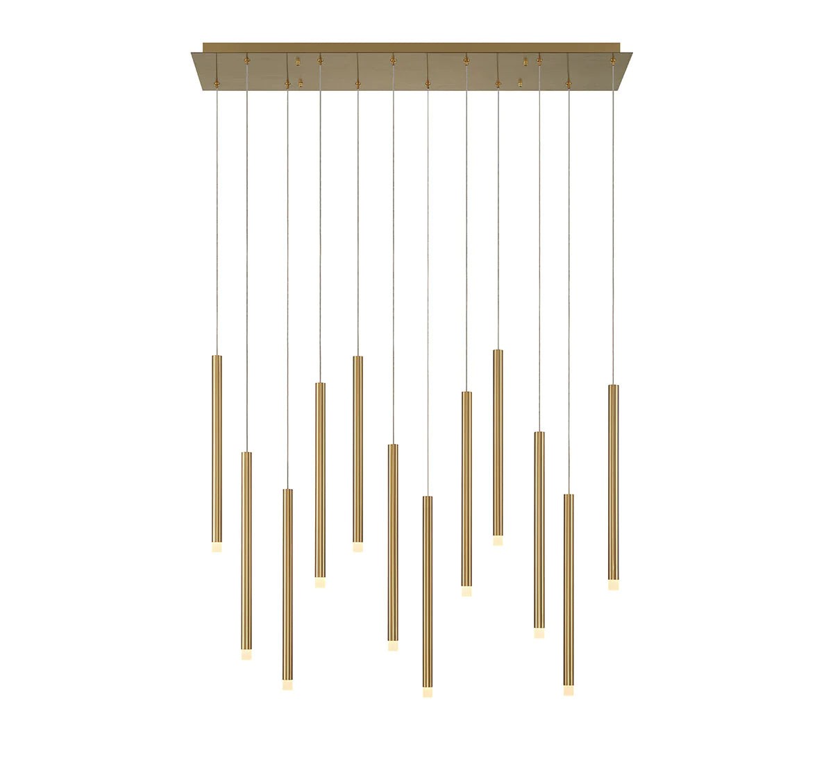 Linear Tiered Brass and Black Metal Chandelier